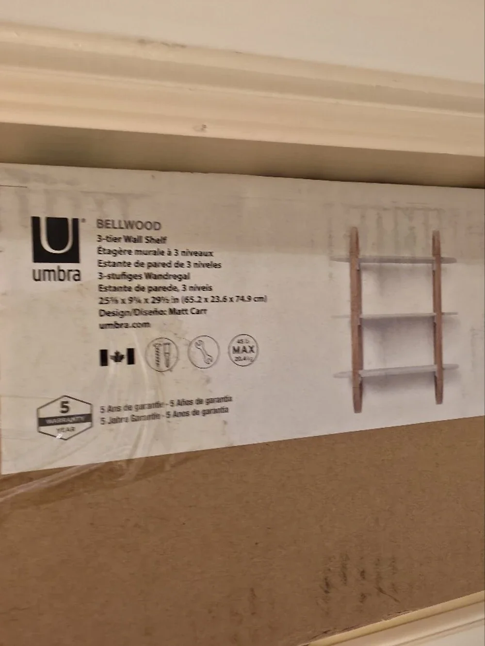 Umbra Wood & White 3-Tier Wall Shelf for Bathroom